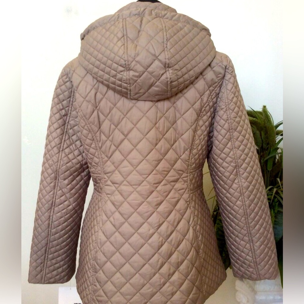 Anne Klein Women's Khaki 100% Polyester Quited Hoodie Jacket Coat Size S… - Picture 16 of 17